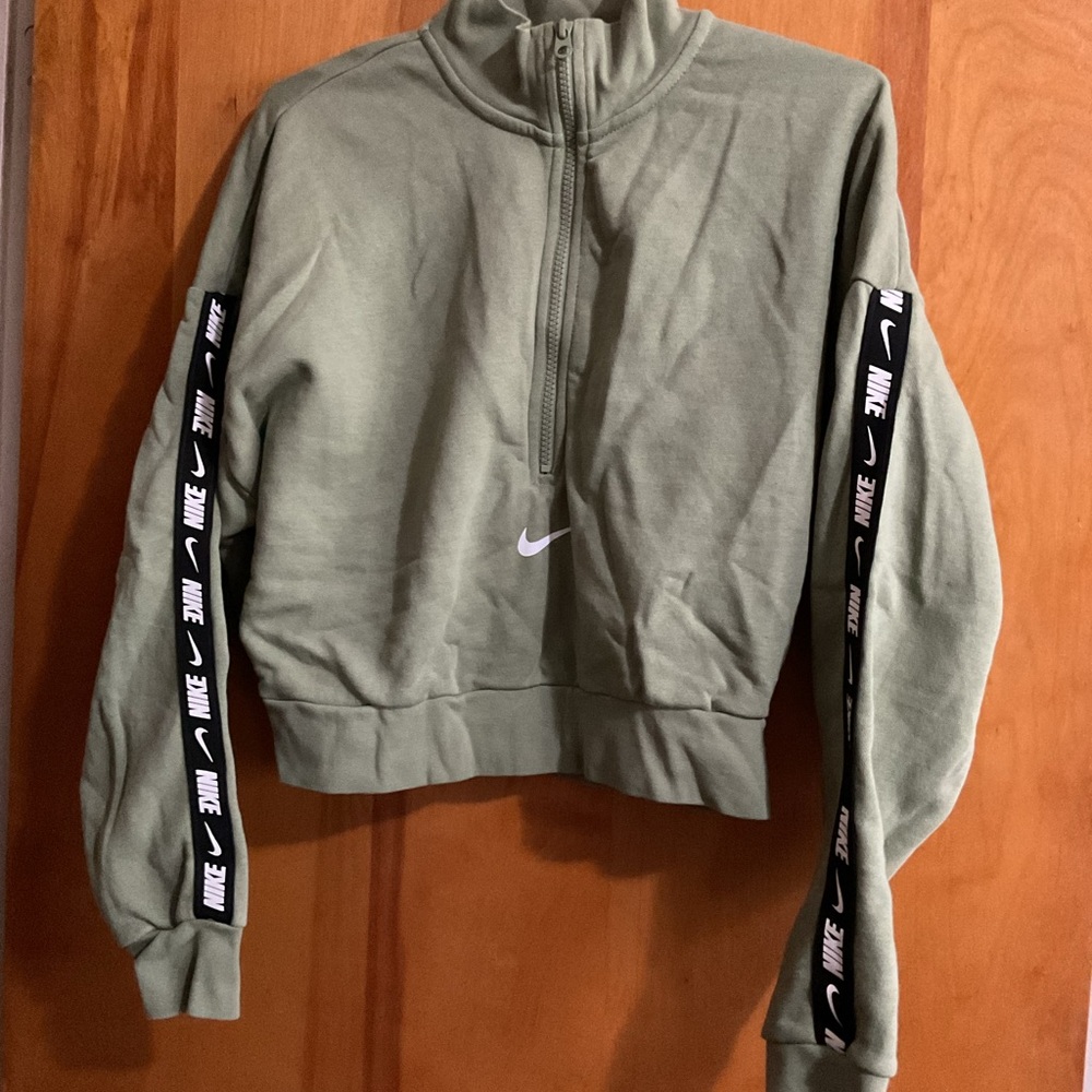 Nike Olive Green Half-Zip Cropped Sweatshirt